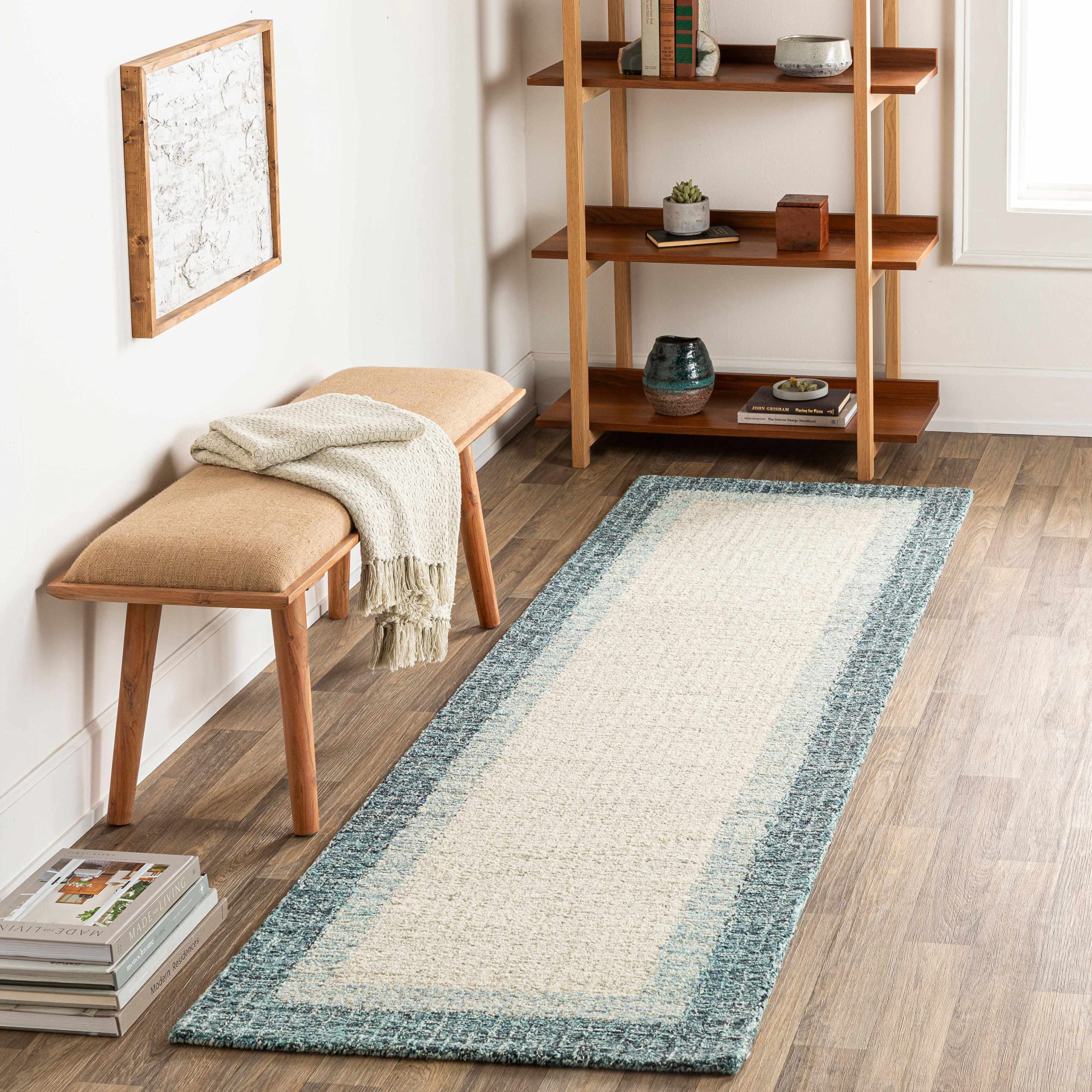 Hauteloom Padada Wool Hallway, Kitchen Runner Rug - Modern - Beige, Blue - 2'6