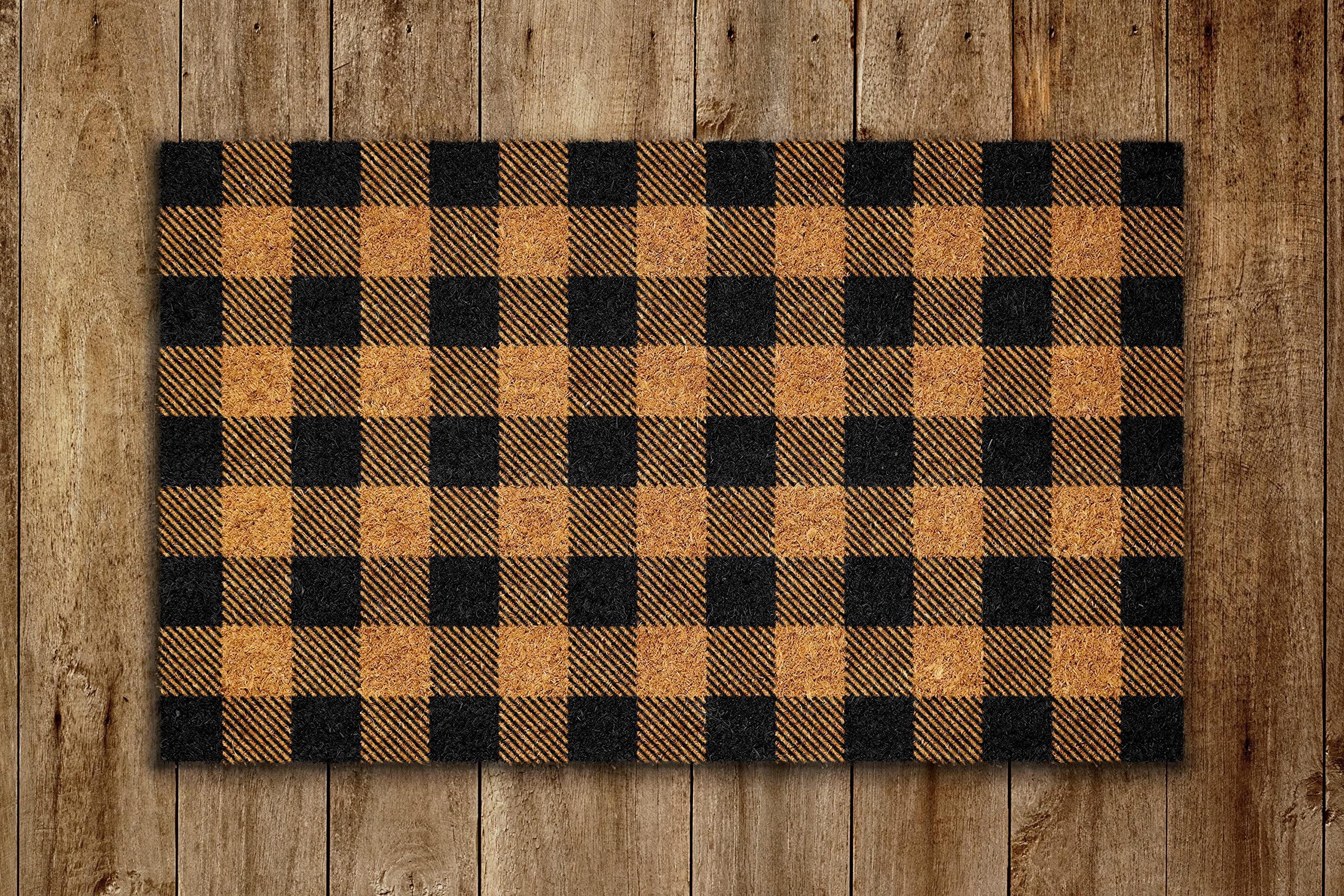 Ensound Plaid Pattern Welcome Door Mat,Plaid Welcome Door Mats,Funny Doormat with Non-Slip Rubber Flannel Floor Mat,Welcome Outdoor Mats 36x24 Inch