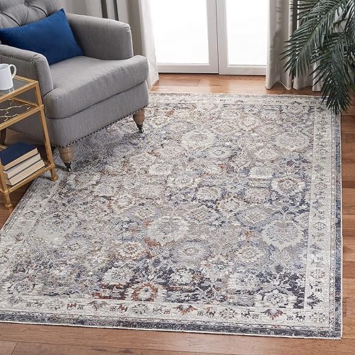 SAFAVIEH Limitee Collection - Alfombra de área de 5.1 x 7.6 pies, color carbón y beige, diseño vintage oriental envejecido, no desprende pelusa y de