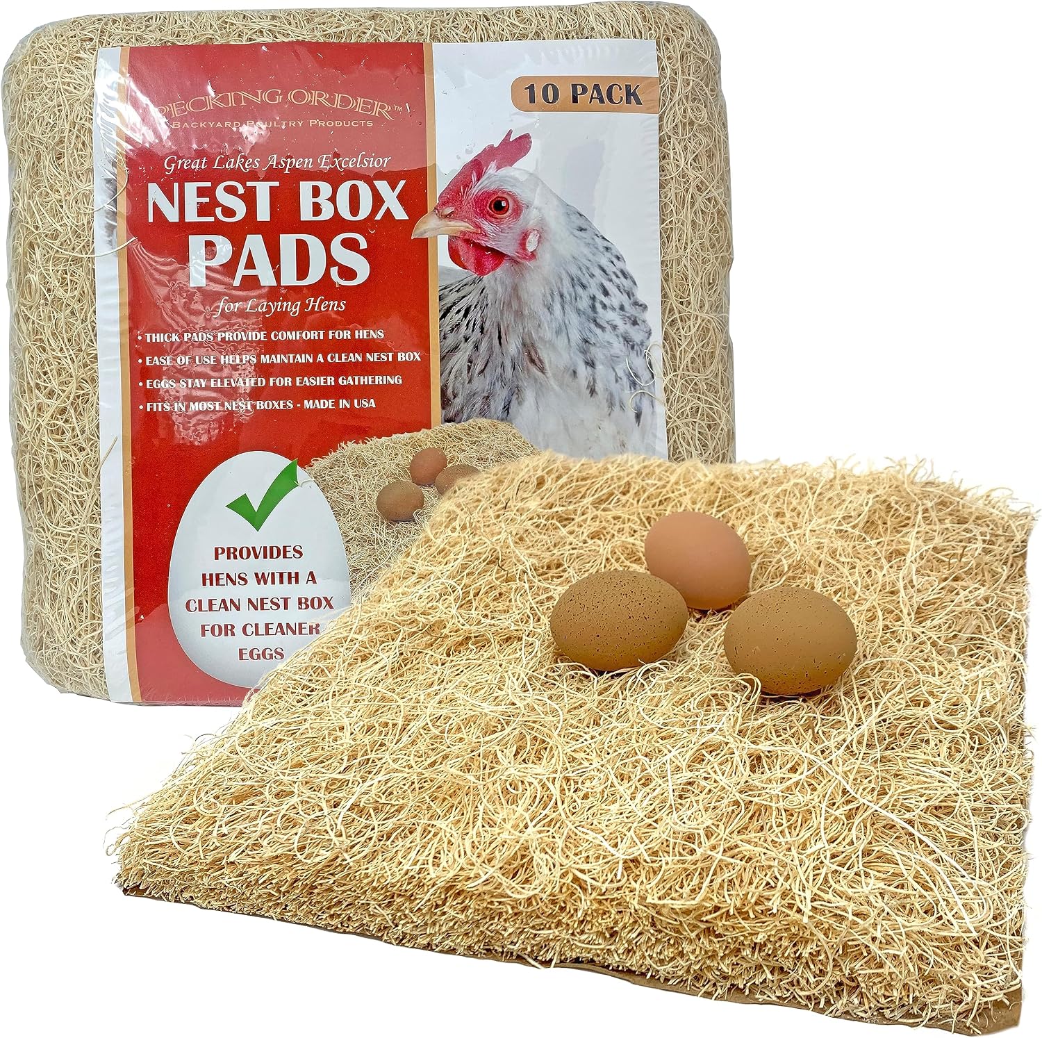 Pecking Order Nest Box Pads (10 Pack) - Made from Excelsior Wood Fibers