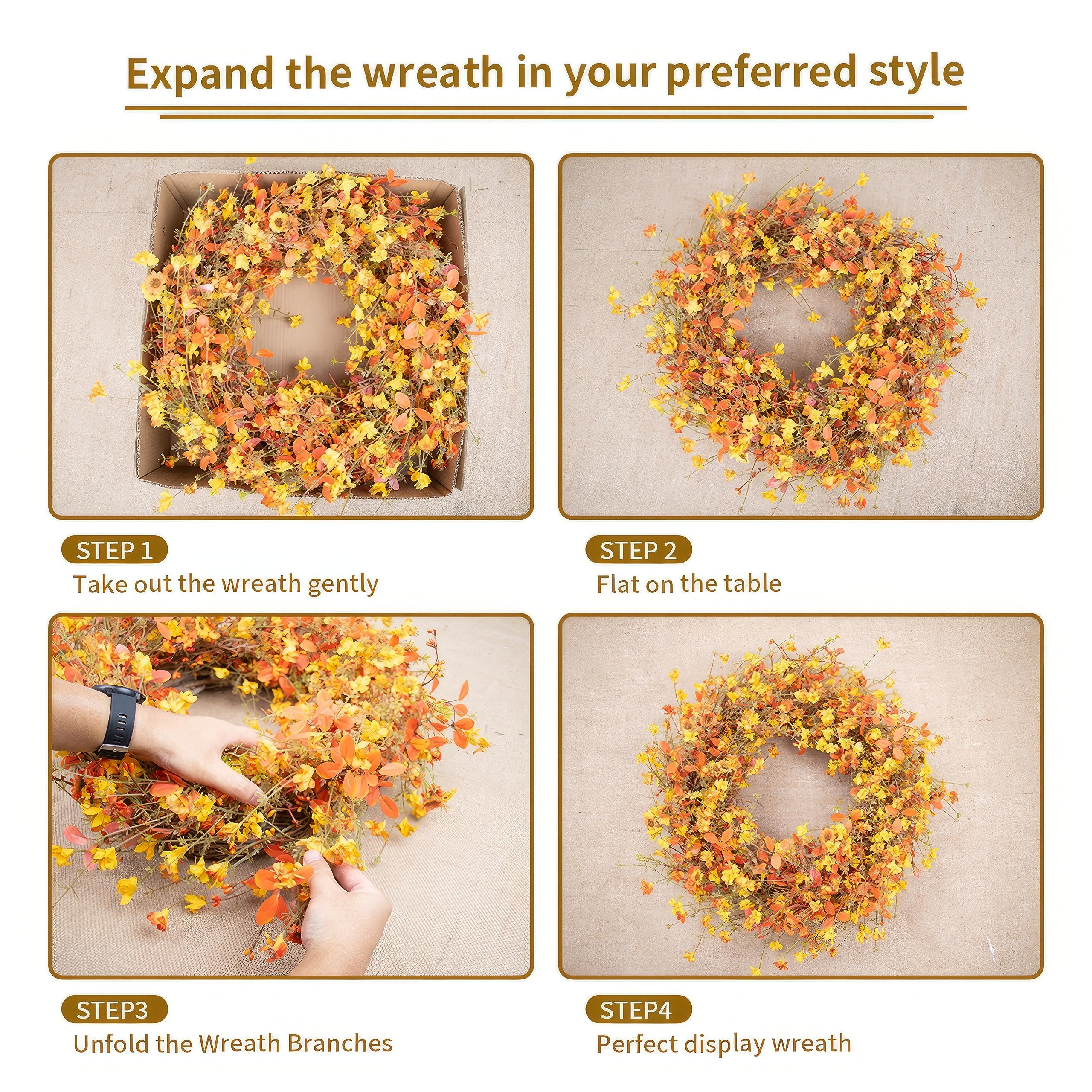 Yawwind Fall Wreaths for Front Door 22 Inch Artificial Autumn Wreath ...