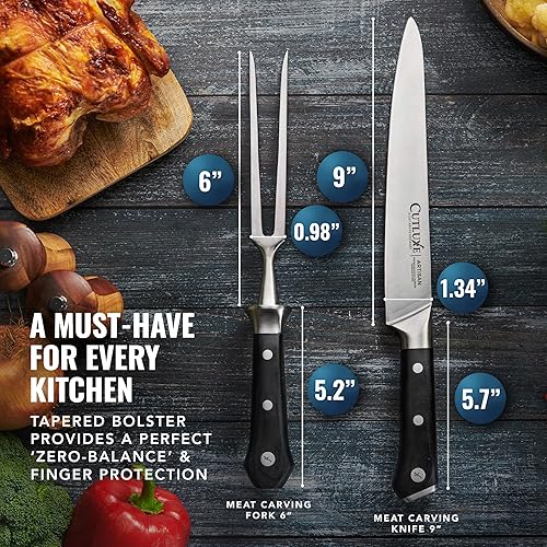 Miniatura 8 de Cutluxe Juego de cuchillos para tallar pavo, tenedor y cuchillo para carne, barbacoa, pechuga afilada, acero alemán de alta calidad, mango