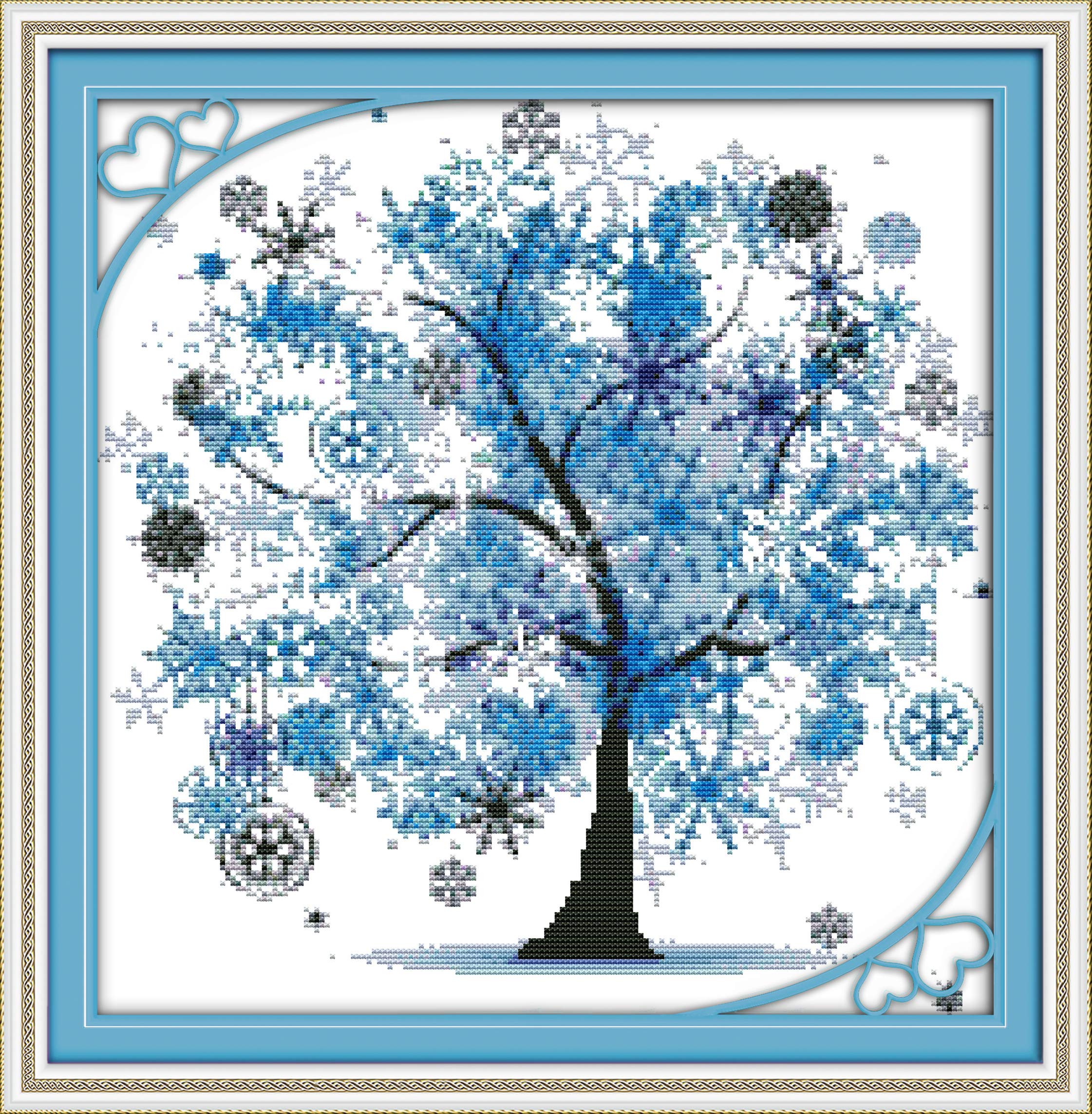 Cross Stitch Kits Stamped, OWN4B Happy Tree (4) Printed Pattern 11CT 19.3x20.1 inch DIY Embroidery Kit (Tree 2)