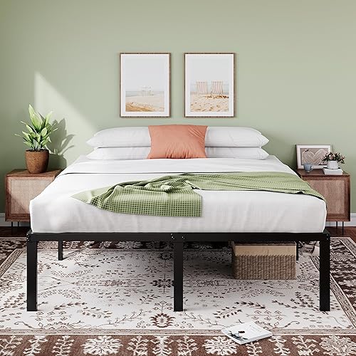 Miniatura 8 de IMUsee Base de cama de metal resistente tamaño King con espacio de almacenamiento grande debajo de la cama de 16.5 pulgadas, marco de metal