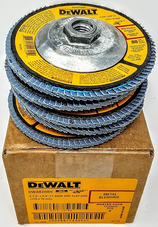 (Box of 5) Dewalt DWA8208H 41/2" x 5/8"11 T29 80 grit Zirconium Flap Discs