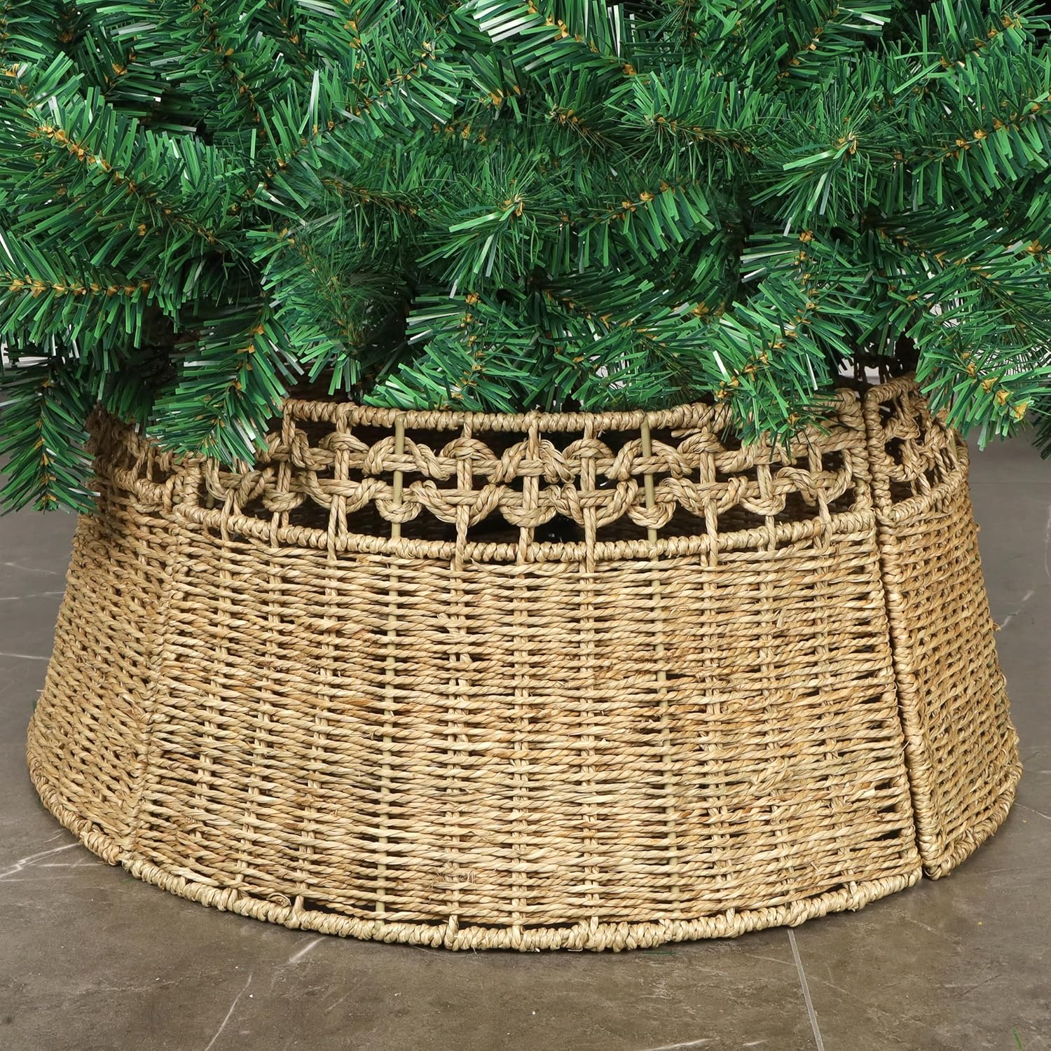 Blissun Rattan Christmas Tree Collar, Farmhouse Christmas Tree Ring