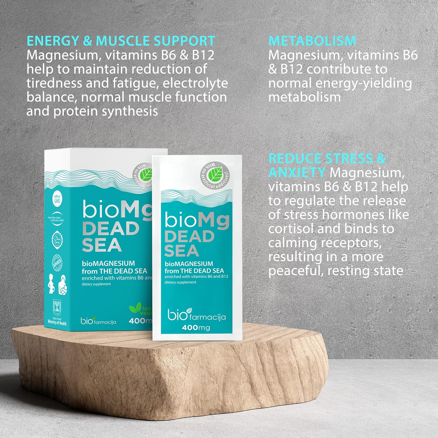 Magnesium from The Dead Sea, B6 & B12 Daily dose per Sachet Vegan