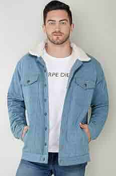 Buy SLAY. Men's Winter Wear Light Blue Cotton Biker Faux Fur Denim