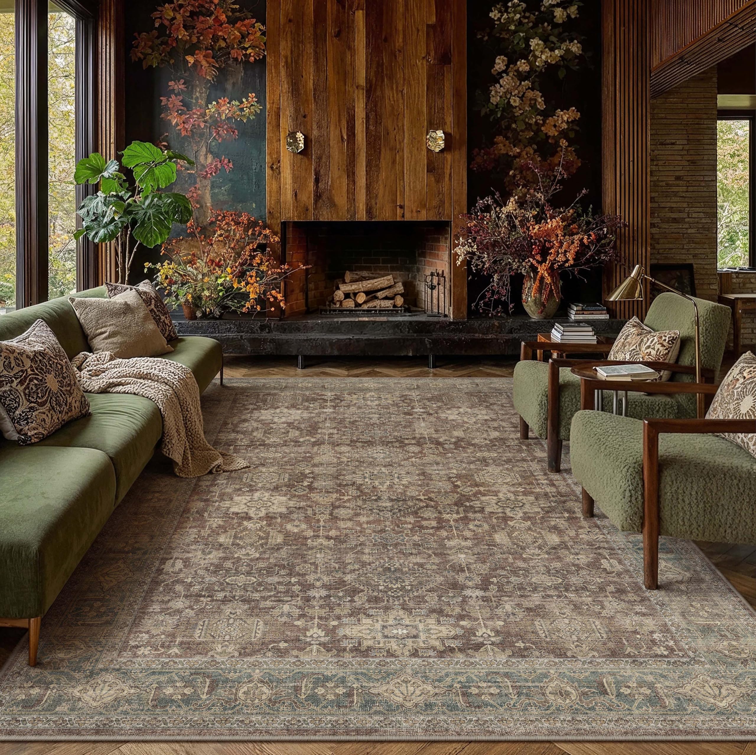PureCozy Vintage Rugs Living Room 300x400cm Red Washable Non Slip Lounge Area Rug Bedroom Bedside Large Soft Low Pile Carpet Office Dining Rooms Hall Indoor Carpets โ image 1