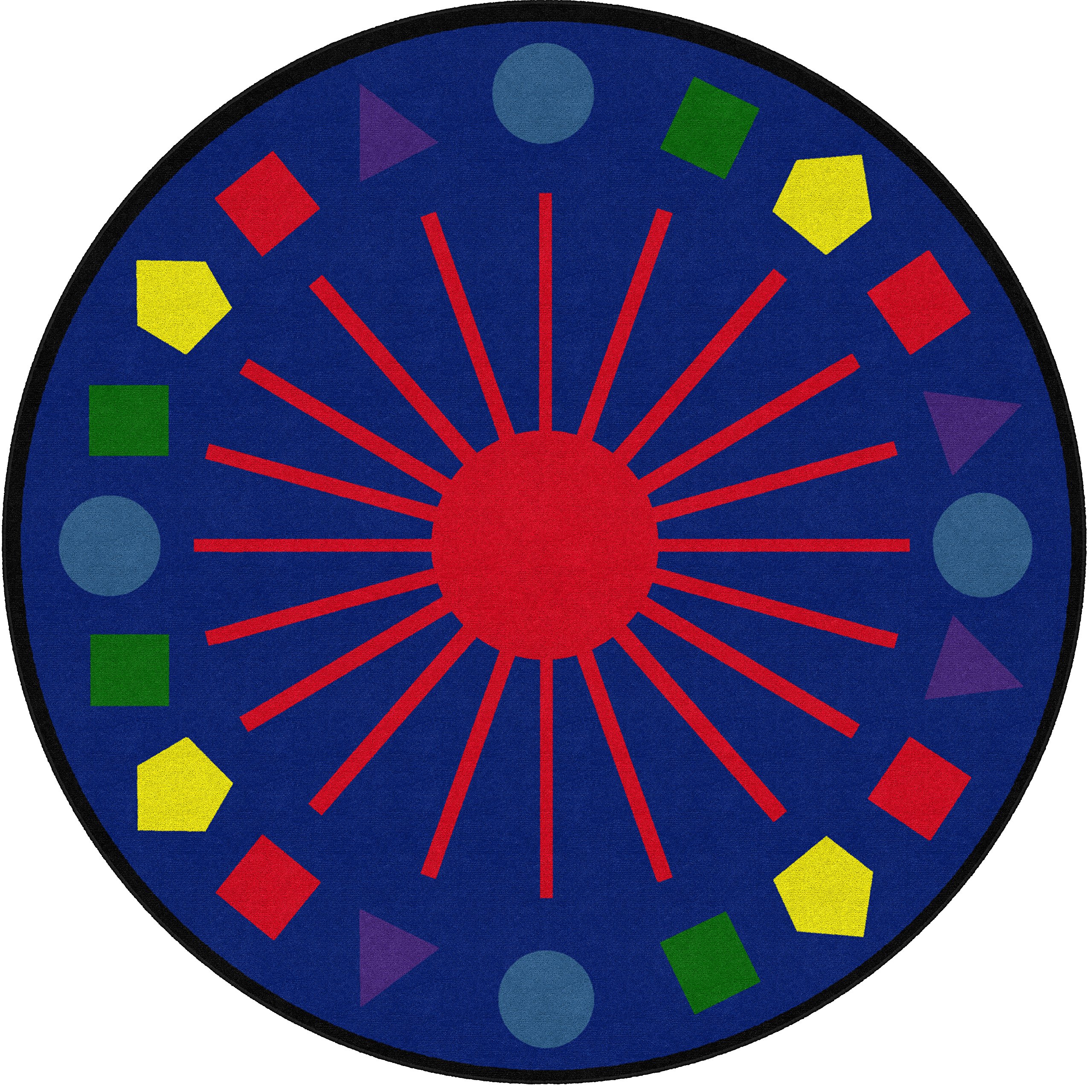 Flagship CarpetsShapes Galore Educational Rug for Home or School Learning Area, Childrens Classroom or Office Mat, Kid's Room or Playroom Carpet, 8' Round, Multicolor