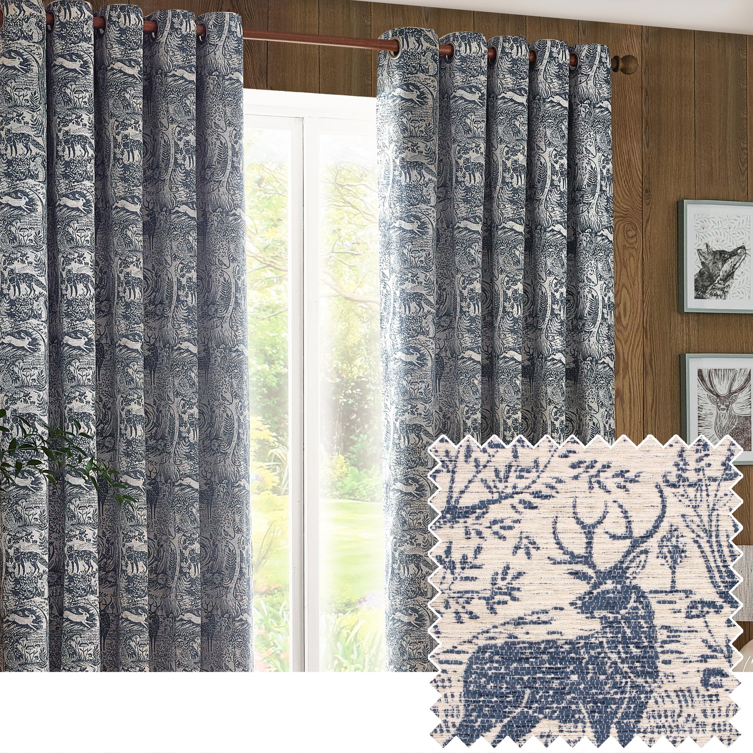furn. Furn Winter Woods Chenille Room Darkening Eyelet Curtain Pair Midnight (W)229Cm X (D)137Cm from B&Q