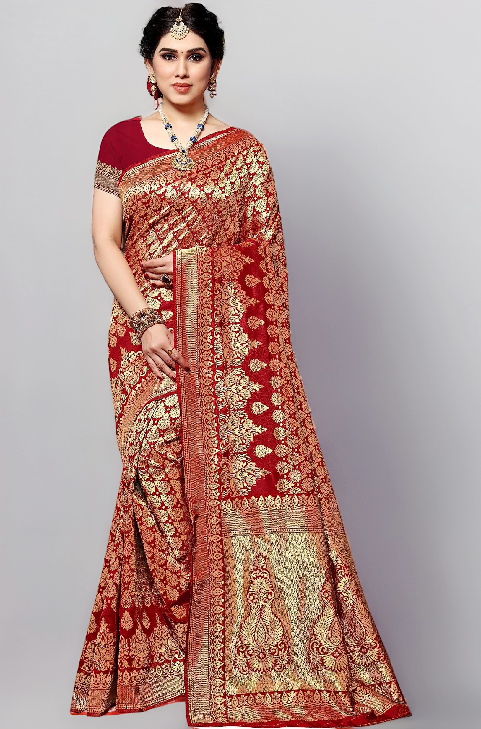 Sidhidata Women's Jacquard Silk Saree with Blouse Piece