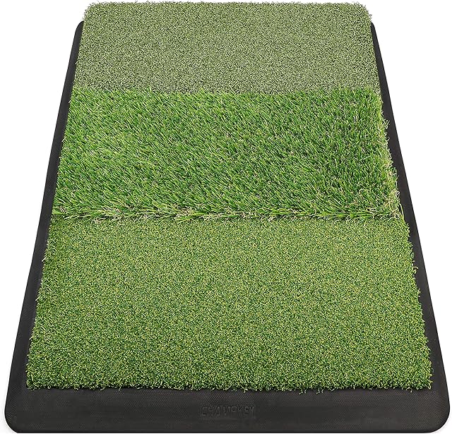 CHAMPKEY PRO Tri-Turf Golf Hitting Mat | Heavy Duty Rubber Base Practice Mat Ideal for Indoor and Outdoor Practice