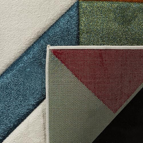 Vista 18 de SAFAVIEH Alfombra de área de 8 x 10 pies – Colección Hollywood – Grande – Marfil y azul pavo real, diseño moderno de mediados de siglo, no desprende