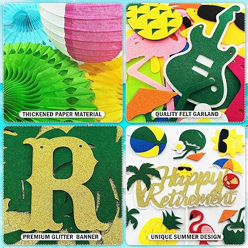 Miniatura 5 de Decoraciones tropicales hawaianas para fiestas de jubilación, 52 piezas, suministros para fiesta de jubilación para la playa de verano, piscina y