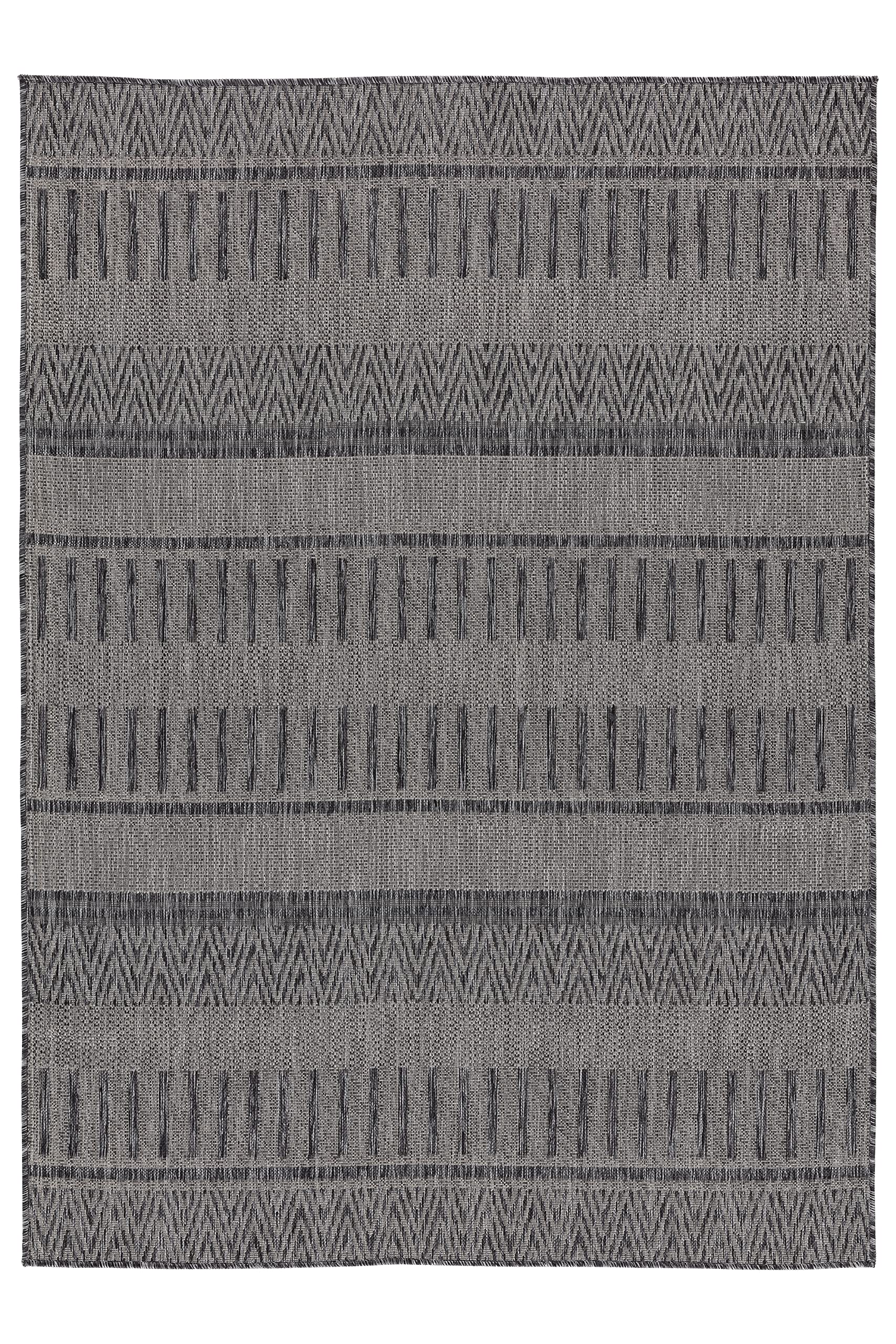 In- & Outdoor Teppich Boho Grau 120 x 160 cm – Kurzflorteppich, wetterfest & rutschfest – UV-beständig & pflegeleicht für Balkon, Terrasse & Küche