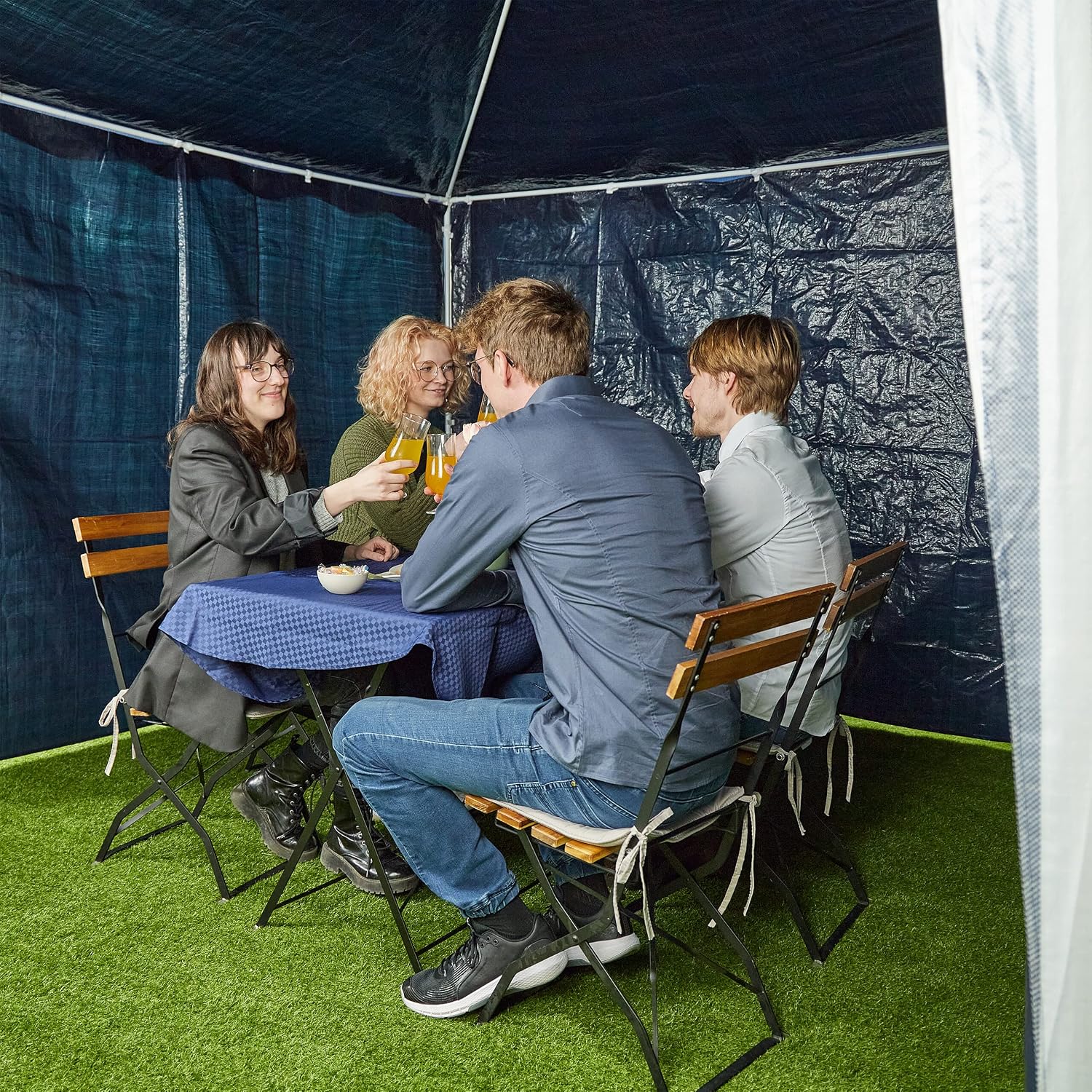 Relaxdays Gazebo Side Panels, 3X Set, 2x3m, Waterproof, Easy Fastener, Roof, Party Tent, Plastic, No Window, Darkblue, 200 x 300 x 0.1 cm
