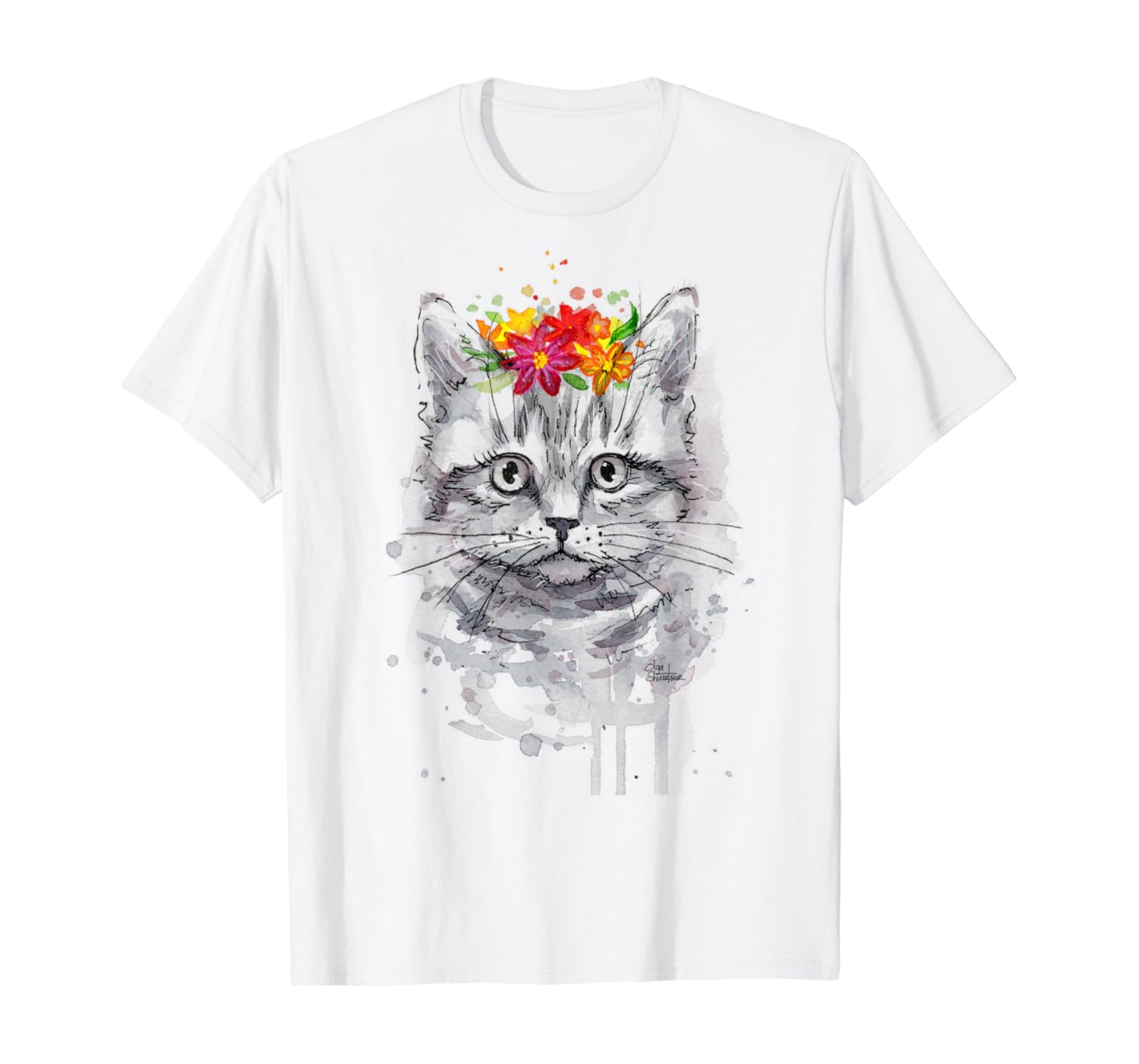Cat Floral Tshirt, Cat Tee, Short Sleeve Cute Cat Shirt
