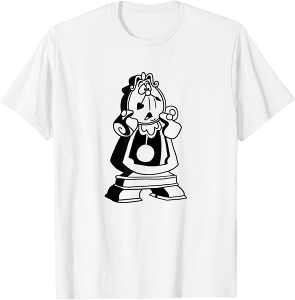 Disney Beauty And The Beast Cogsworth Simple Black Outline T-Shirt