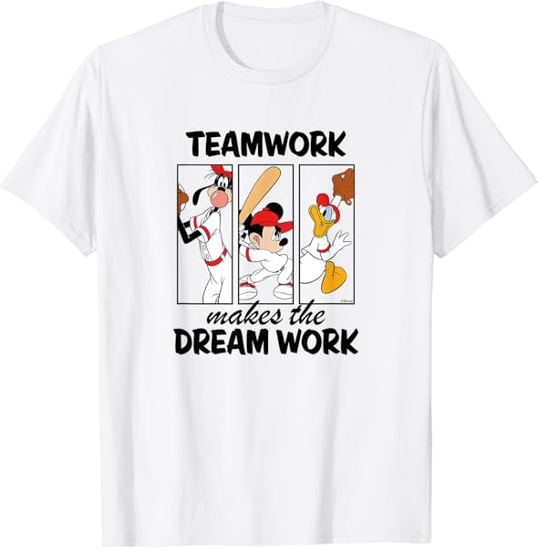 Disney - Mickey Team Work Makes The Dream Work Baseball T-Shirt
