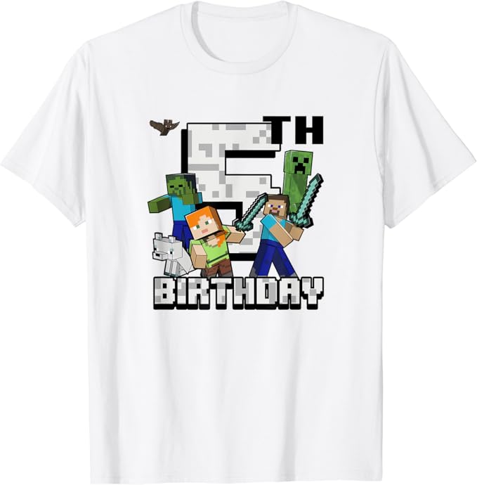 Minecraft Group Shot Happy 5th Birthday T-Shirt