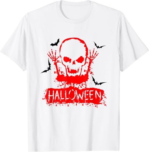 Feliz Halloween con murciélagos y esqueleto zombi camiseta Blanco S