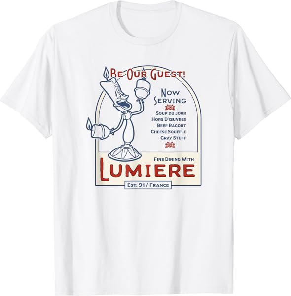Disney Beauty and the Beast Lumiere Be Our Guest Menu T-Shirt