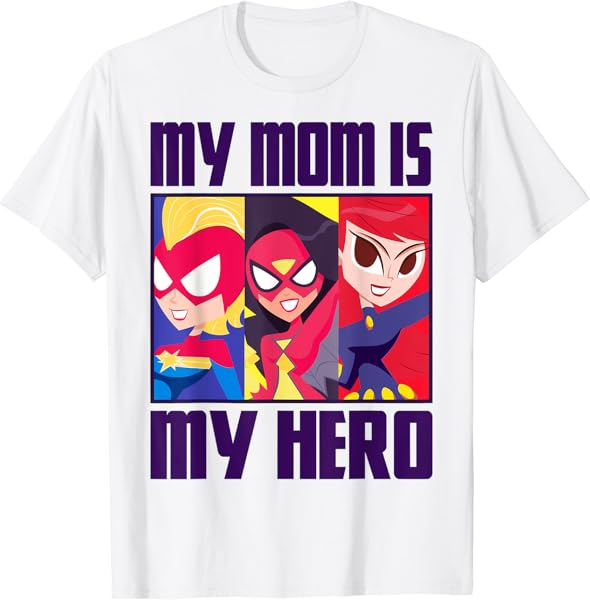 Marvel Mother\'s Day My Mom Is My Hero Panels Chest Logo T-Shirt