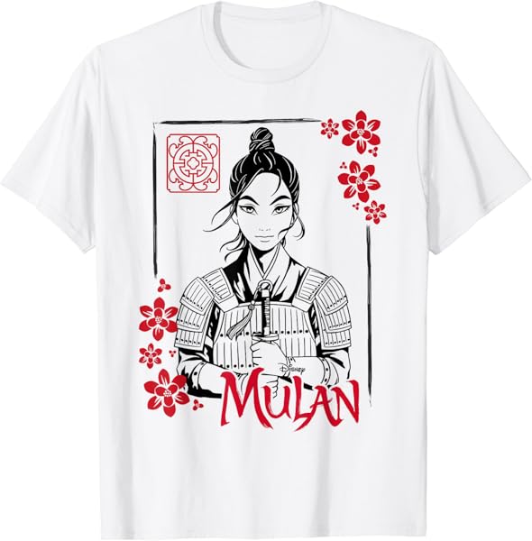Disney Mulan Live Action Mulan Floral Ink Portrait T-Shirt