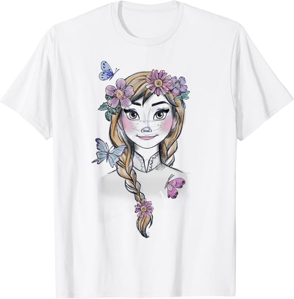 Disney Frozen Anna Illustrated Boho Flowers Graphic T-Shirt T-Shirt
