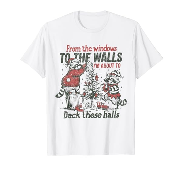 Retro from The Windows to The Walls Funny Raccoon Christmas T-Shirt