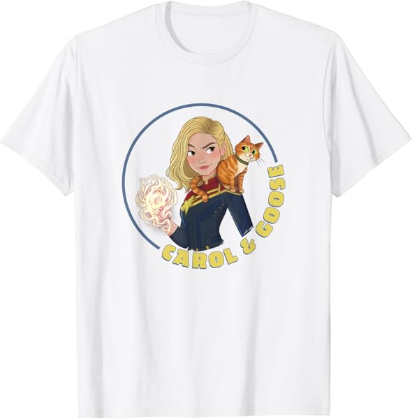 Marvel The Marvels Carol Danvers & Goose Chibi Super Heroes T-Shirt
