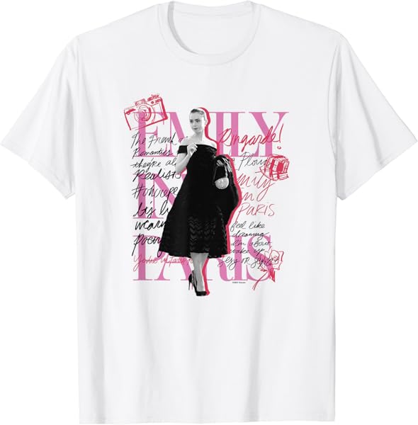 Emily In Paris Black And White Emily Walking Poster T-Shirt