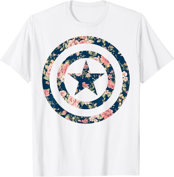 Marvel Avengers Captain America Floral Icon Graphic T-Shirt T-Shirt