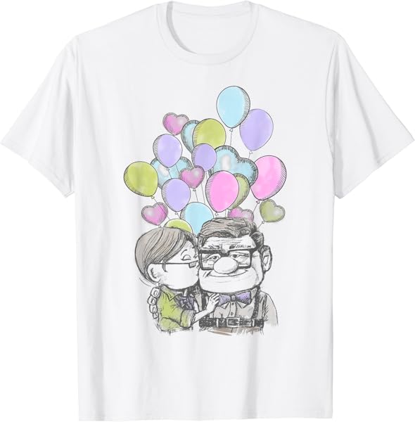 Disney Pixar Up Valentine\'s Day Carl And Ellie Balloons T-Shirt
