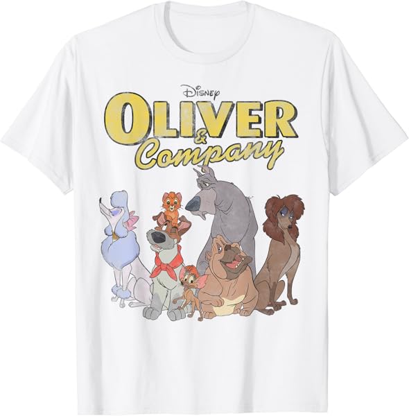 Disney Oliver And Company Group Shot Vintage Portrait T-Shirt
