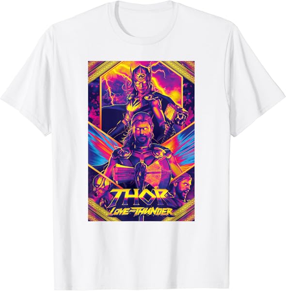 Marvel Thor: Love and Thunder Thor And Jane Neon Poster T-Shirt