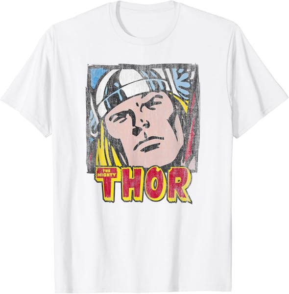 Marvel Thor Classic Retro Comic Stamp Graphic T-Shirt T-Shirt