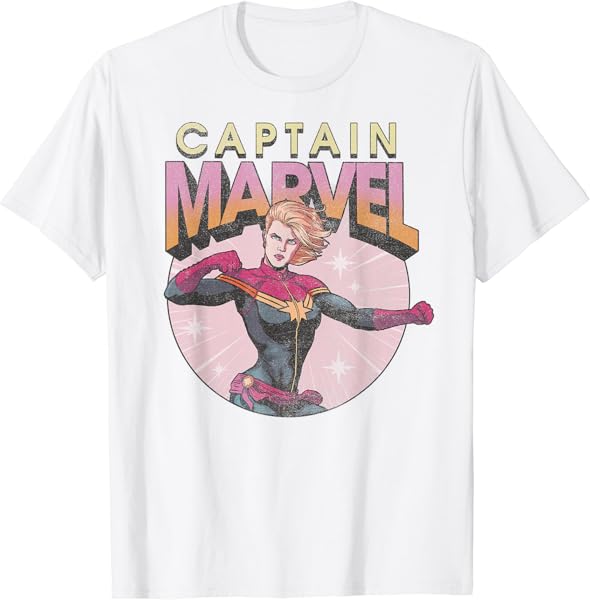Marvel Comics Captain Marvel Distressed Vintage Circle Logo T-Shirt