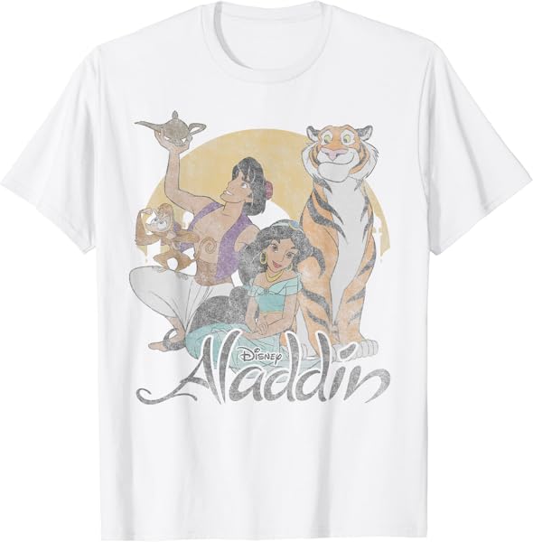 Disney Aladdin Group Shot Faded Sun Poster T-Shirt