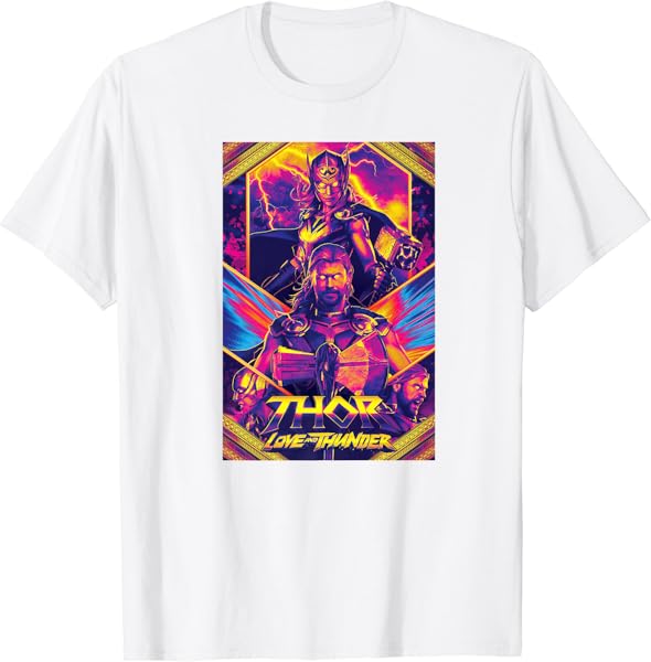 Marvel Thor: Love and Thunder Thor And Jane Neon Poster Premium T-Shirt