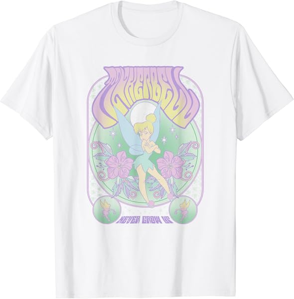 Disney Peter Pan Tinker Bell Never Grow Up Seventies Poster T-Shirt