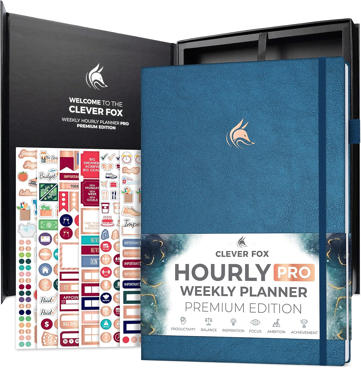 Clever Fox Hourly Planner PRO Premium – Undated Schedule Planner with Daily Time Slots – Personal Organizer Notebook for Time Management – Weekly & Monthly Life Journal, A4 Size (Mystic Blue)