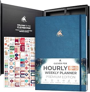 Clever Fox Hourly Planner PRO Premium, Undated Daily, Large, Mystic Blue | A4 organizer with time slots, weekly & monthly schedule, business planner, appointment & personal time management