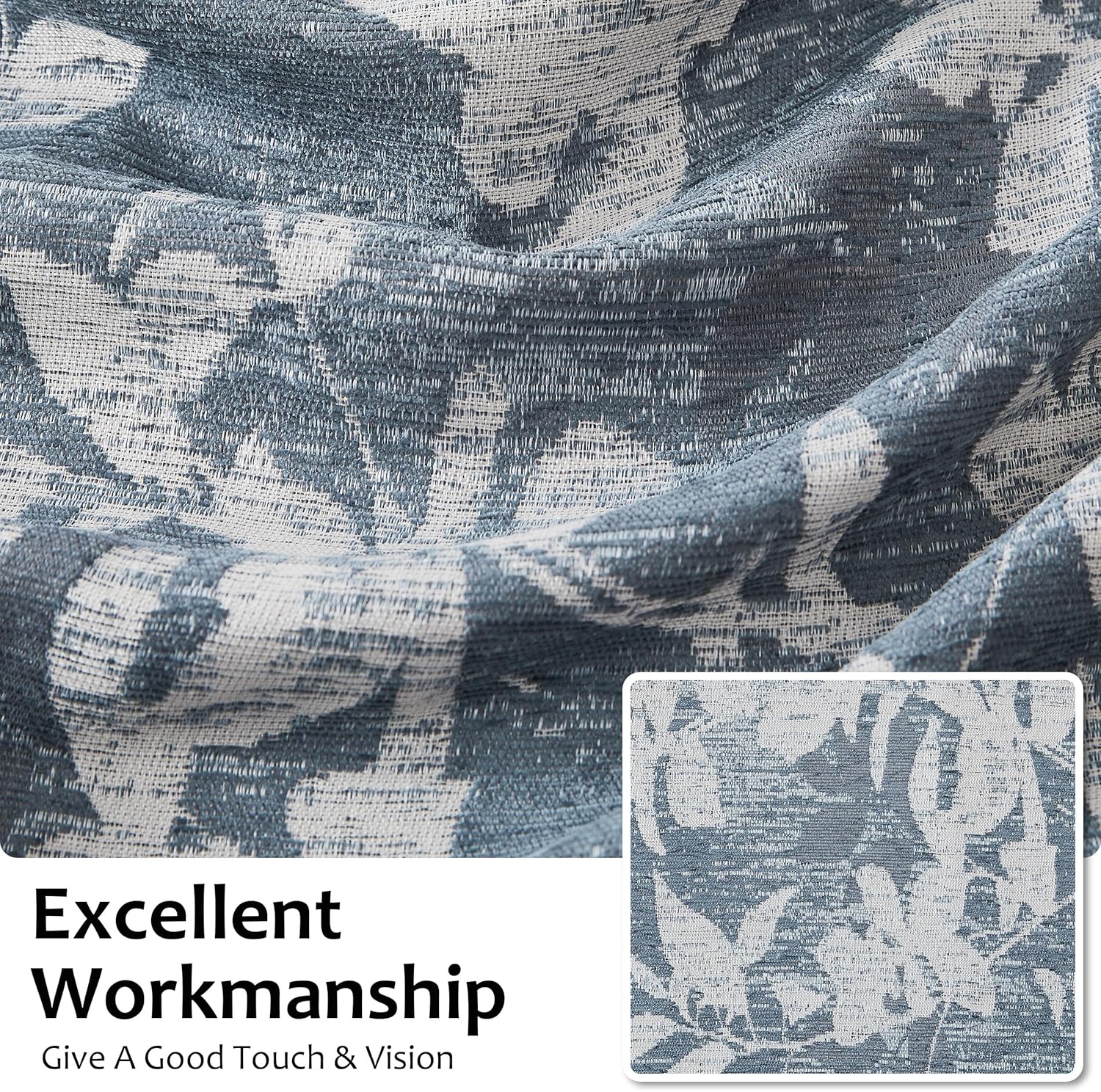 Randall 90% Blackout Faux Linen Farmhouse Blue Floral Print Pattern Curtain 90 Inch Long Thermal Insulated Back Tab Rod Pocket Drape for Living Room Bedroom Country Vintage 2 Panels Set Blue on Beige