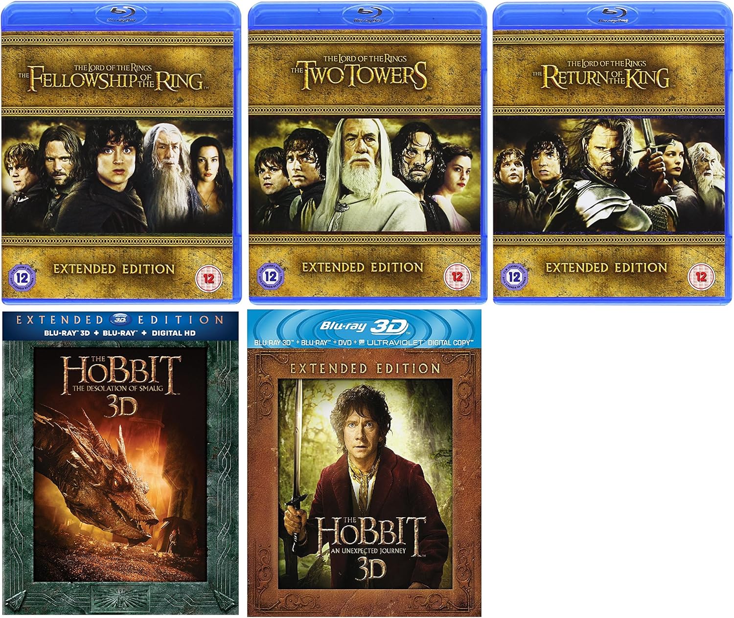 The Lord of the Rings + The Hobbit DVD (25 Discs) All 5 Movies Extended
