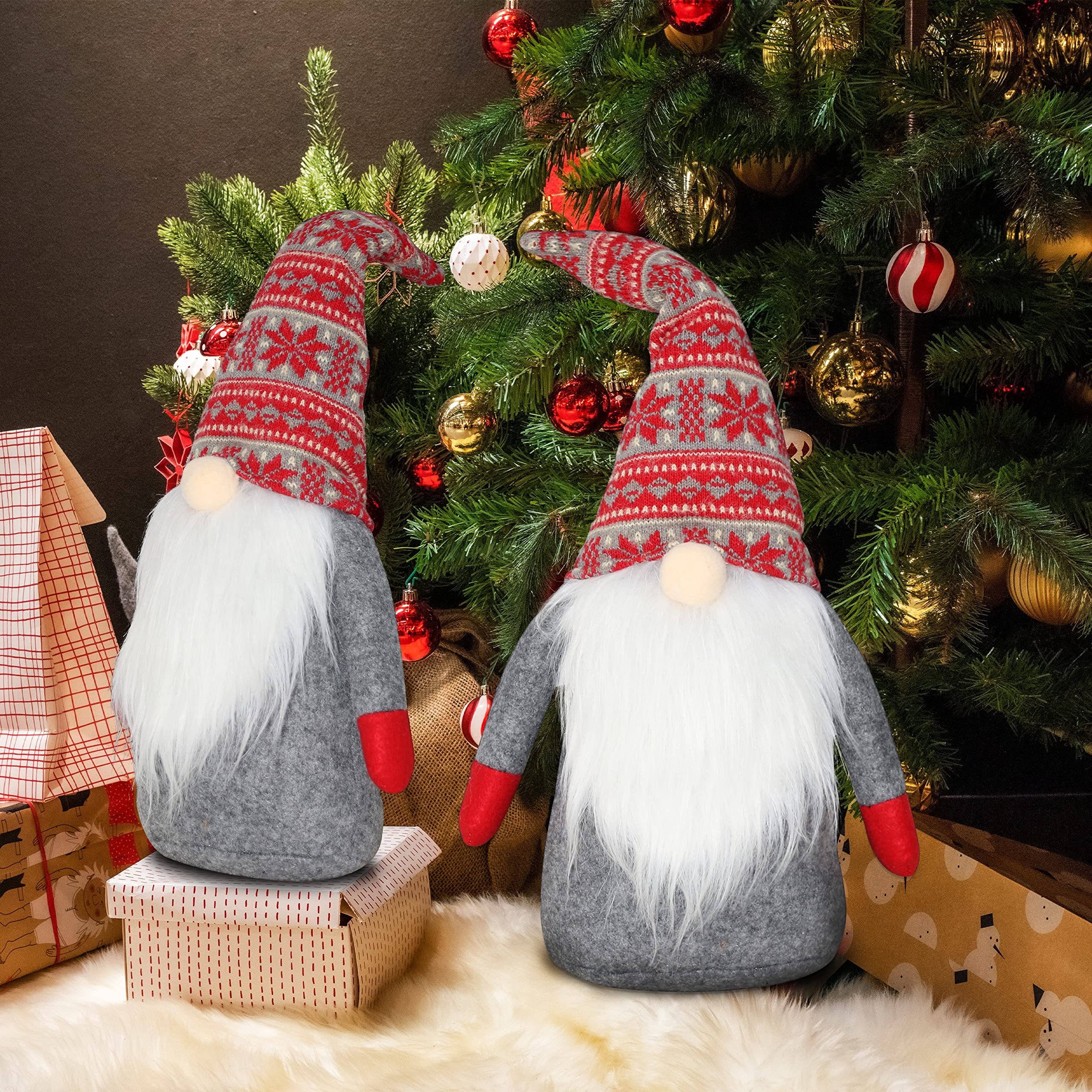 Kurala Christmas 18'' Handmade Plush Gnome Set of 2, Christmas Elf Scandinavian Tomte Ornaments Toy, Holiday Swedish Stuffed Doll Gifts