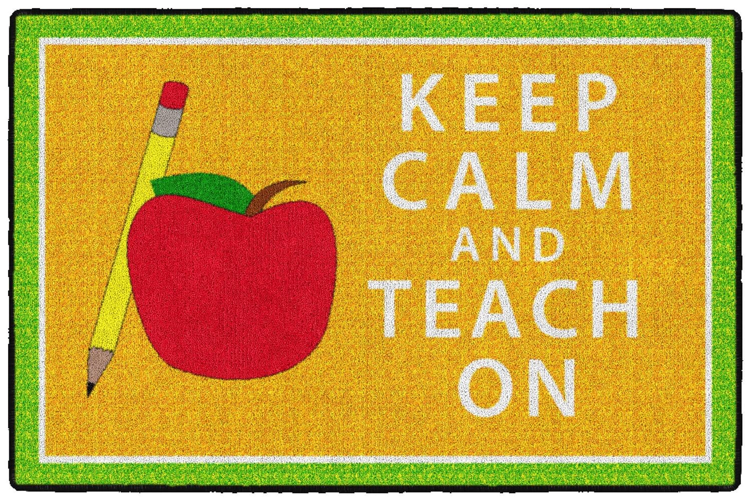 Flagship Carpets - Keep Calm & Teach On Area Rug for Kid's Classroom, Children's Daycare, Home School and Teacher's Room Carpet, 2' x 3', Orange & Blue
