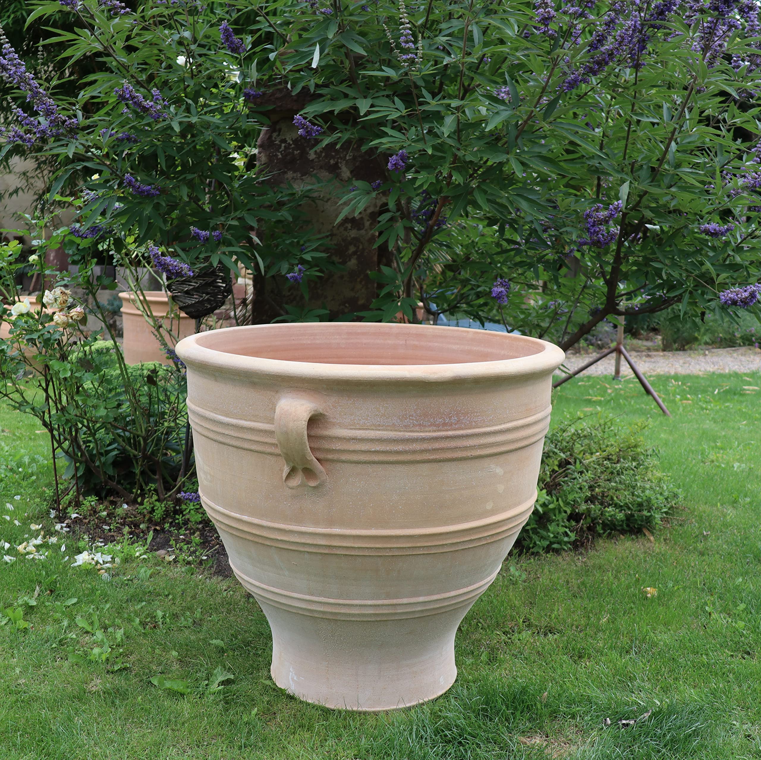 Palatina Ceramiczna duża donica na rośliny z uchwytem, 70 cm, ręcznie wykonana i odporna na mróz, wysoka terakota, doniczka na kwiaty do ogrodu, na taras, różowa, 70 cm