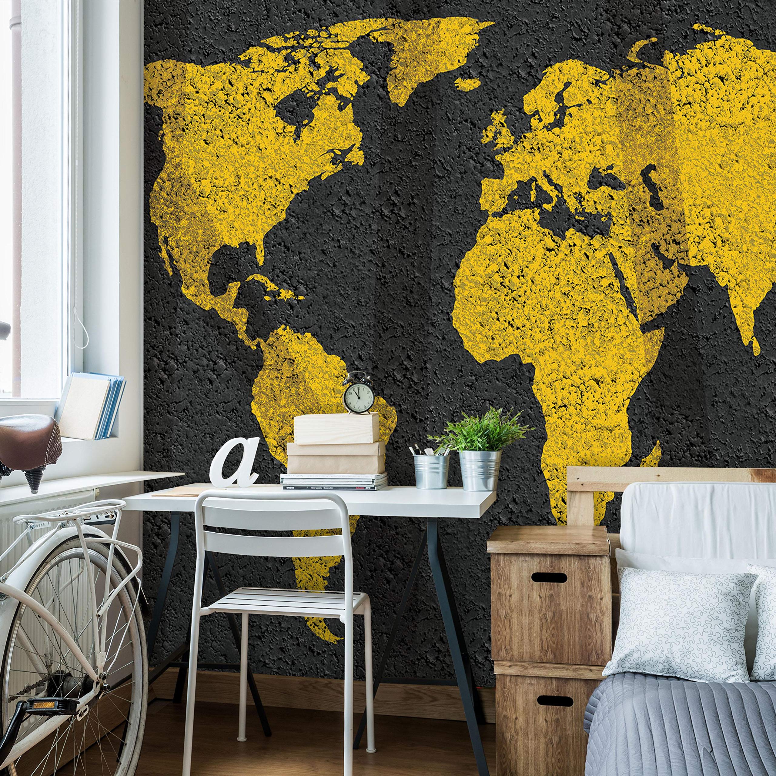 fototapeta tapeta polarowa żółta mapa fototapeta fototapeta AMF10000_VEN mapa żółty szary świat ściana V8 (368 cm x 254 cm) żółty, czarny
